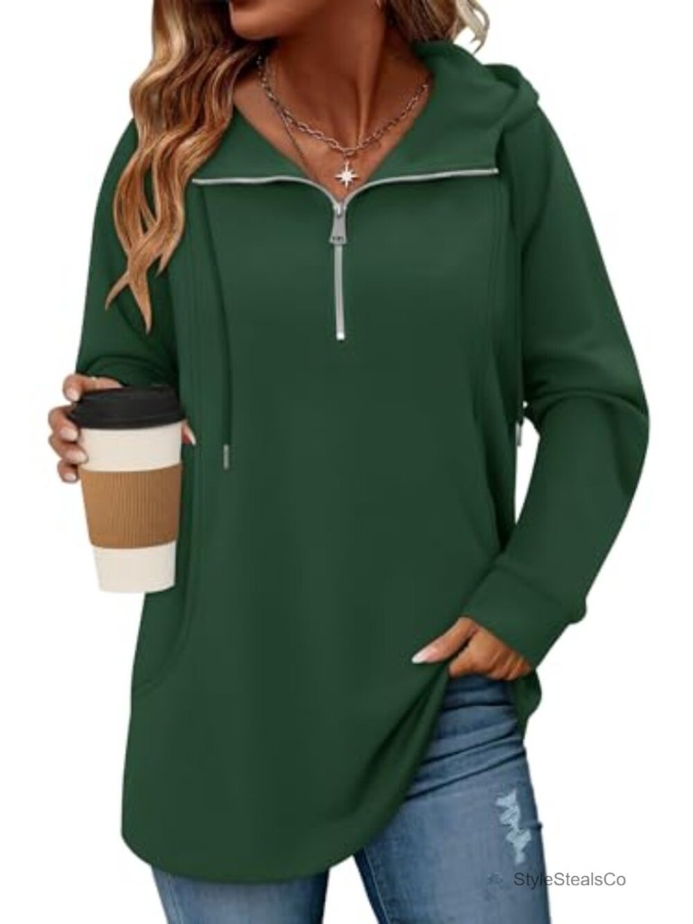 Women's Quarter Zip Hoodie Pullover Trendy Scuba Sweatshirt Long Sleeve